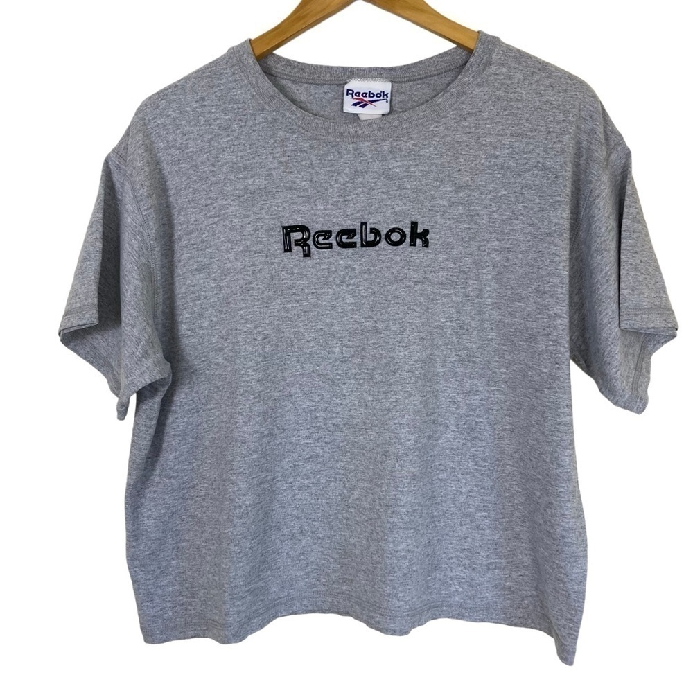 Vintage Y2K Reebok Gray Baby Tee Cropped Tshirt Boxy Fit Made In USA Size XL